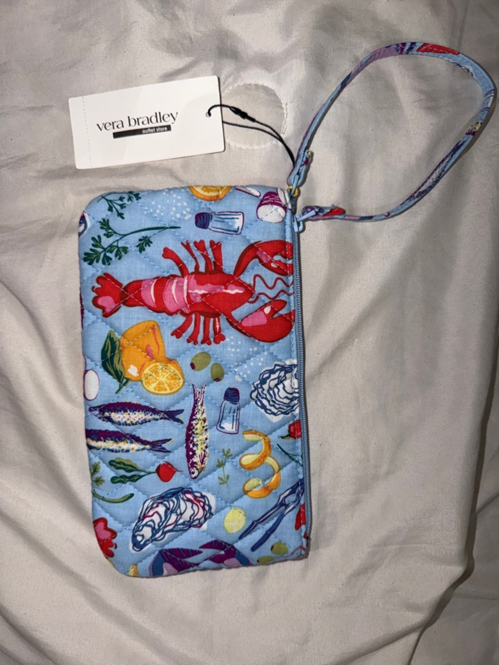 Vera Bradley Light Blue Lobster & Seafood Wristlet